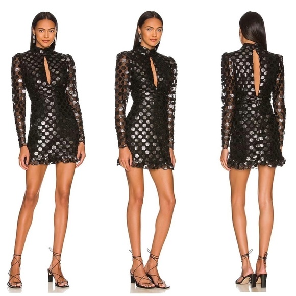 House of Harlow 1960 x REVOLVE Carlo Mini Dress in Black Metallic Dot Size XL - Picture 1 of 10